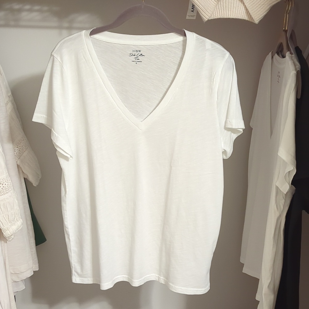 J.Crew White V-Neck Slub Tee NWT Large